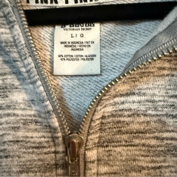 PINK hoodie large Victoria’s Secret women’s sweatshirt long sleeves grey zip up - Picture 4 of 12